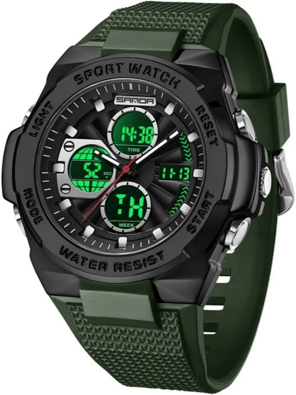 Men Army Green Analog Quartz Electronic Military Multifunction LED Digital Watch